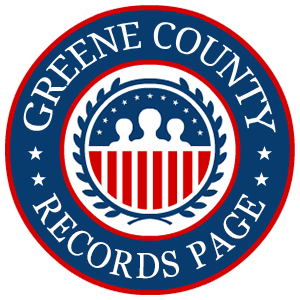 A round, red, white, and blue logo with the words 'Greene County Records Page' in relation to the state of Arkansas.